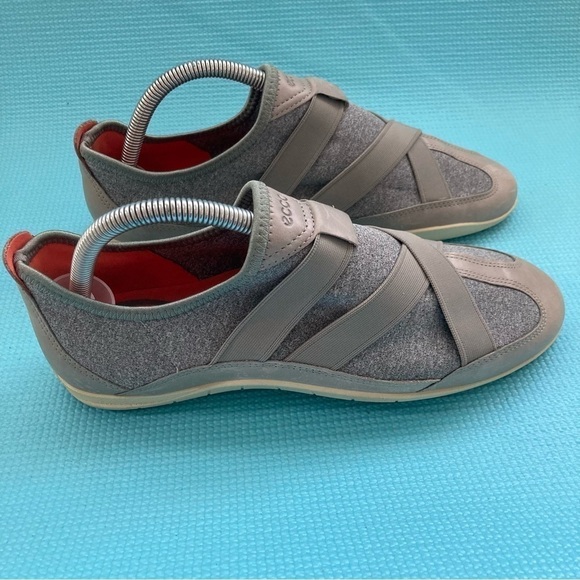 Ecco Shoes - Womens Size 39 ECCO Grey Fabric Leather Elastic Slip On Shoes ( Us Size …